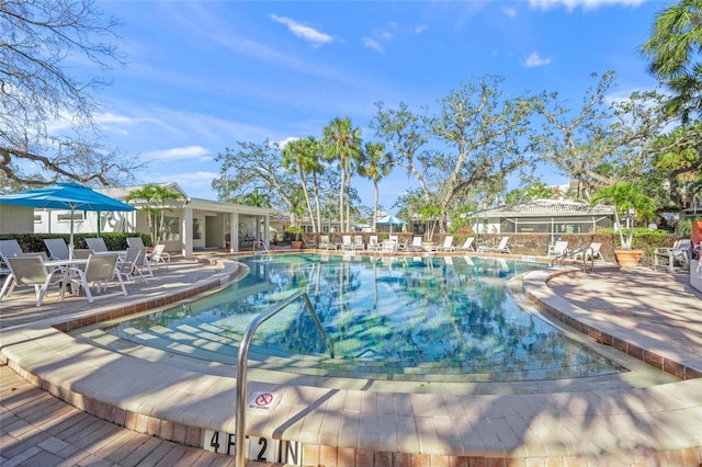 view of swimming pool with a patio area