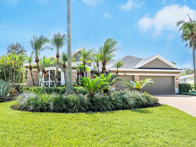 view of front facade featuring a front yard and a garage