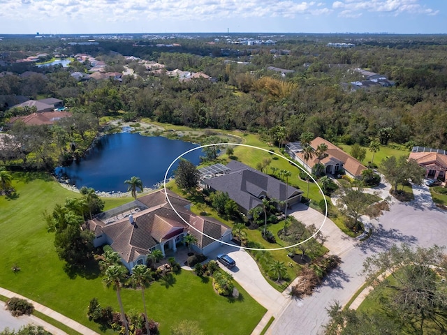 bird's eye view featuring a water view