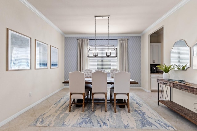 dining room featuring crown molding and light tile patterned floors