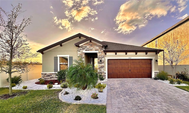 prairie-style home with a garage