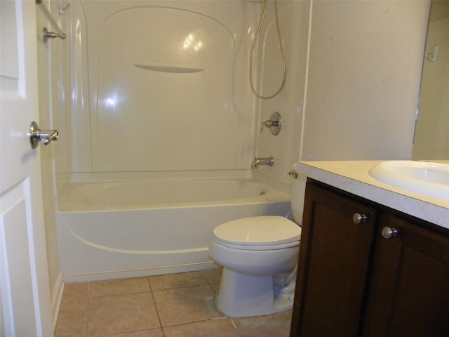 full bathroom featuring vanity, toilet, tile patterned floors, and  shower combination