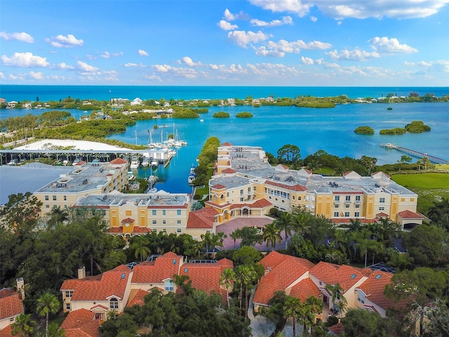 aerial view featuring a water view