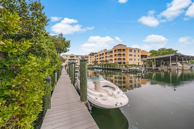 view of dock featuring a water view