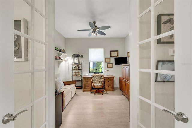 home office featuring ceiling fan