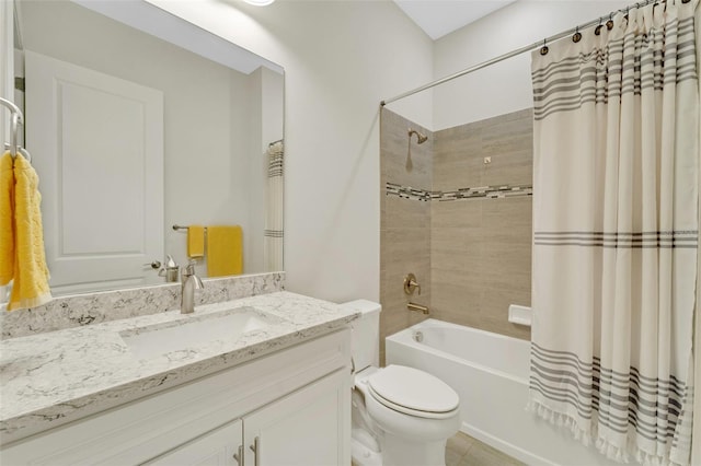 full bathroom featuring vanity, toilet, and shower / bath combination with curtain