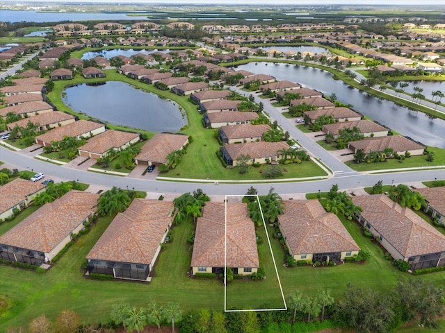 bird's eye view featuring a water view