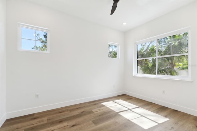 spare room featuring hardwood / wood-style floors and ceiling fan