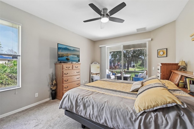 bedroom featuring ceiling fan and carpet flooring