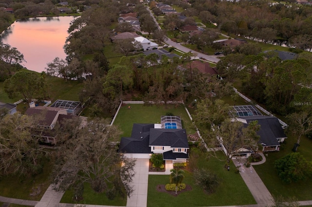 view of aerial view at dusk