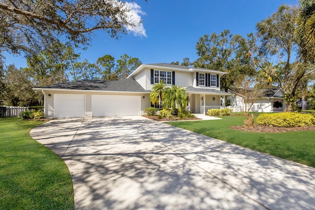 view of front facade featuring a front yard and a garage