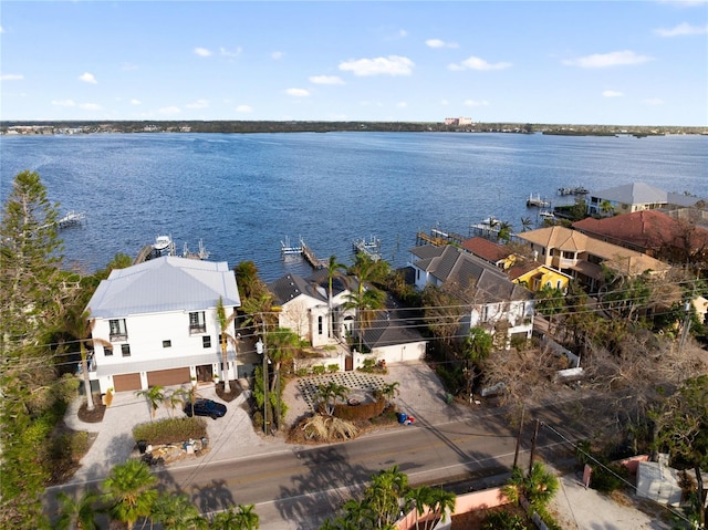 aerial view featuring a water view