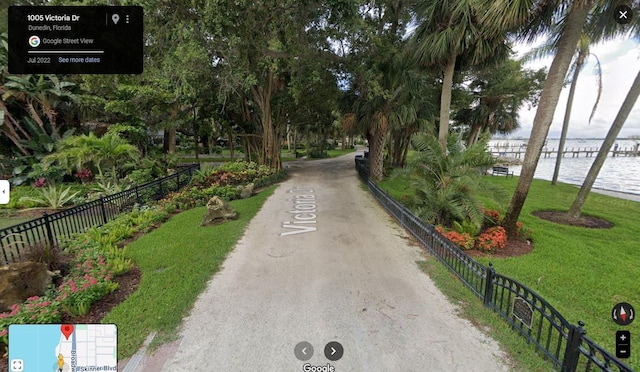 view of street featuring a water view