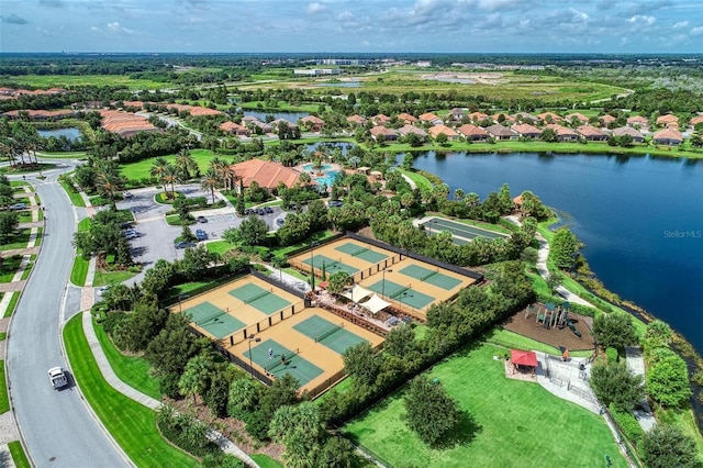 aerial view featuring a water view