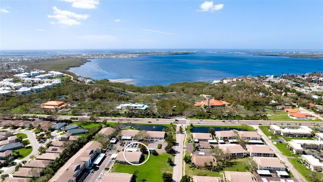 aerial view featuring a water view and a residential view