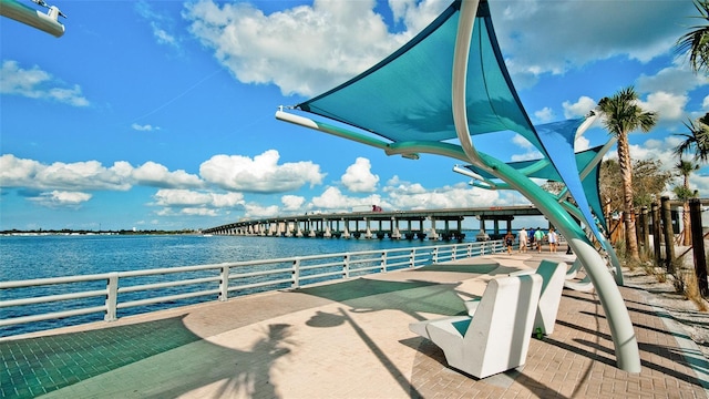 dock area with a water view