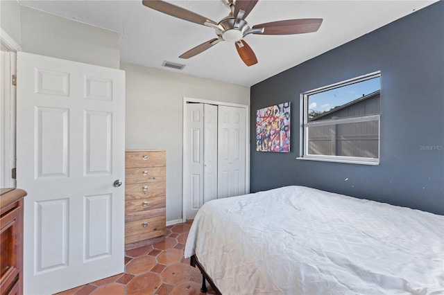 bedroom with a closet and ceiling fan