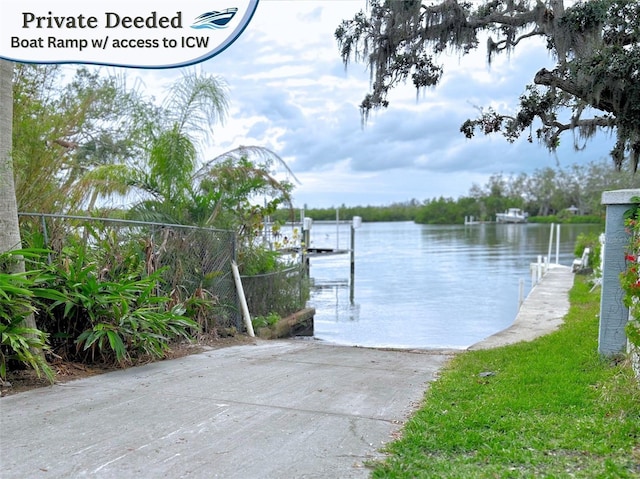 view of dock featuring a water view