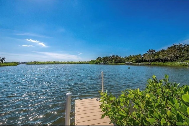 view of dock with a water view