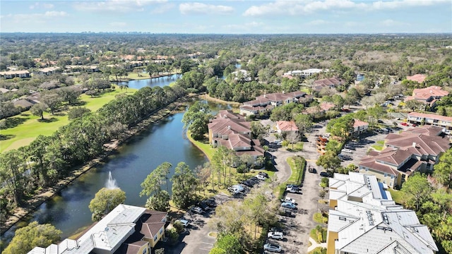 aerial view with a water view and a residential view