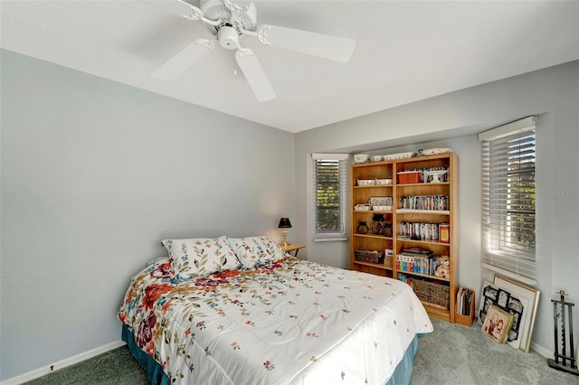 bedroom featuring carpet floors and ceiling fan