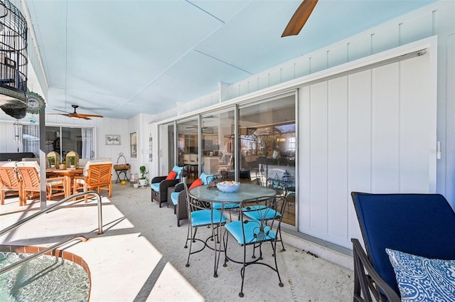 view of patio featuring ceiling fan