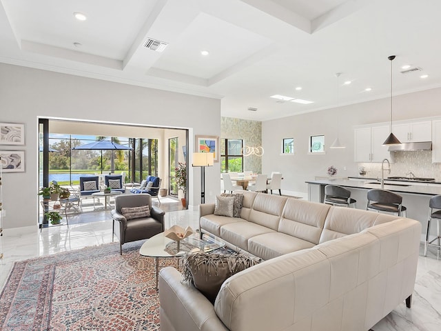 living room with sink