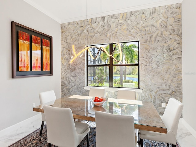 dining room with ornamental molding