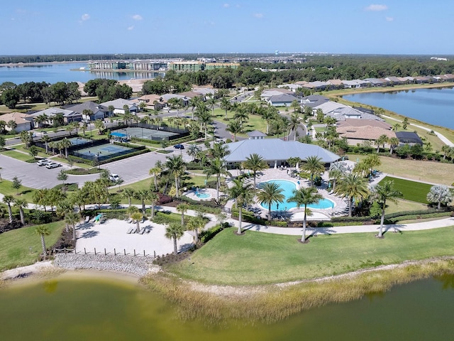 bird's eye view featuring a water view