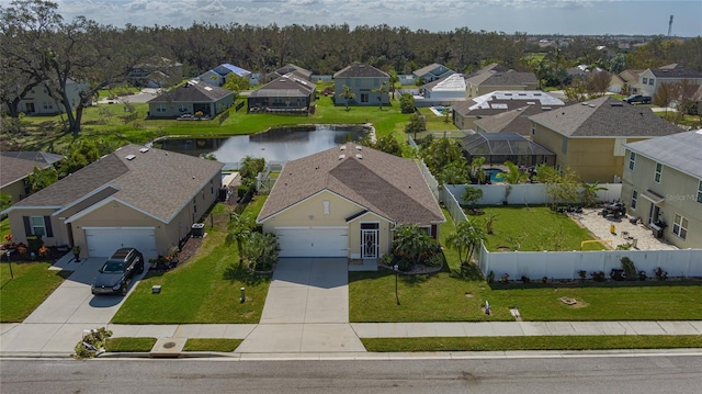 aerial view with a water view