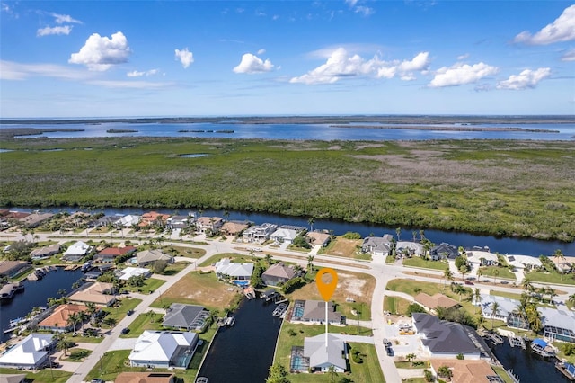 aerial view with a water view