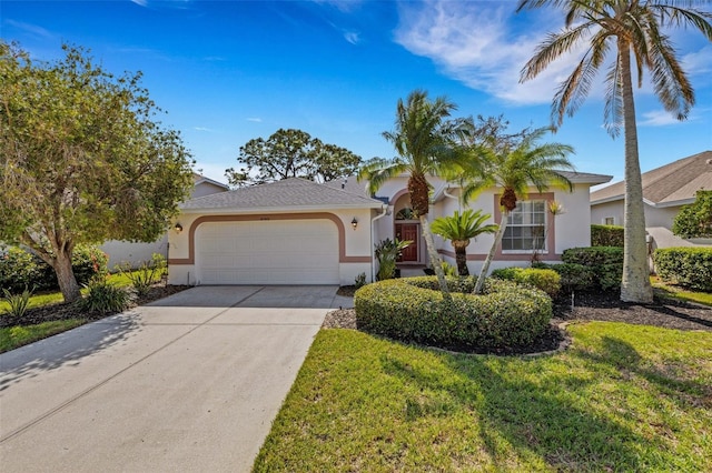 view of front of house with a front lawn and a garage