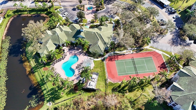 aerial view with a water view