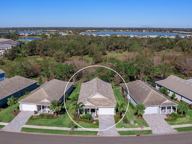 aerial view with a water view