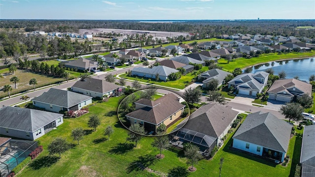 bird's eye view featuring a water view