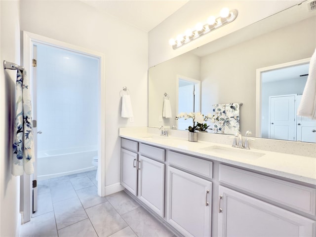 bathroom featuring toilet, vanity, and tile patterned flooring