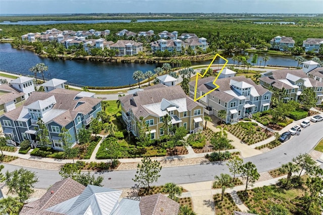 bird's eye view featuring a water view