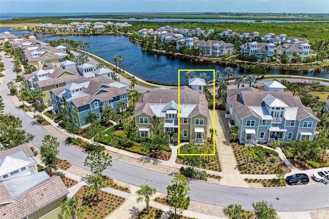 bird's eye view featuring a water view