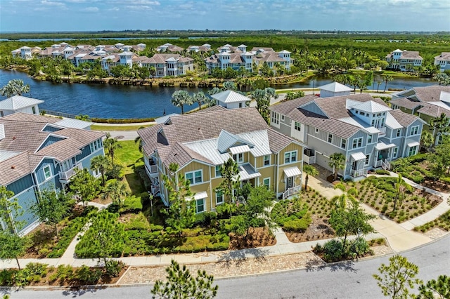 aerial view with a water view