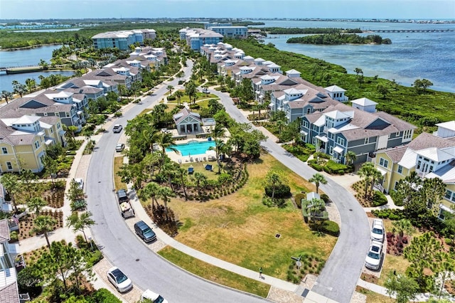 drone / aerial view featuring a water view