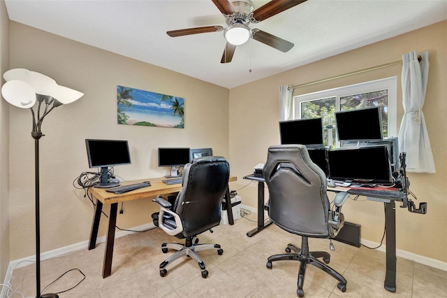 home office with ceiling fan