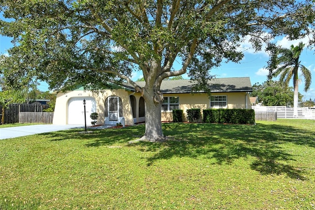 ranch-style house with a front lawn