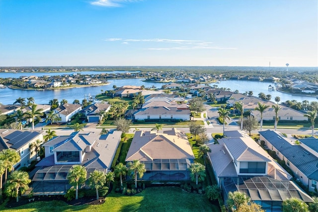 aerial view with a water view