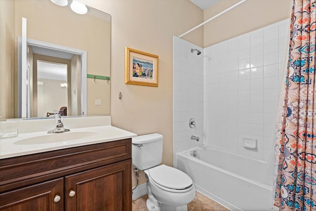 full bathroom with toilet, tile patterned flooring, vanity, and shower / tub combo