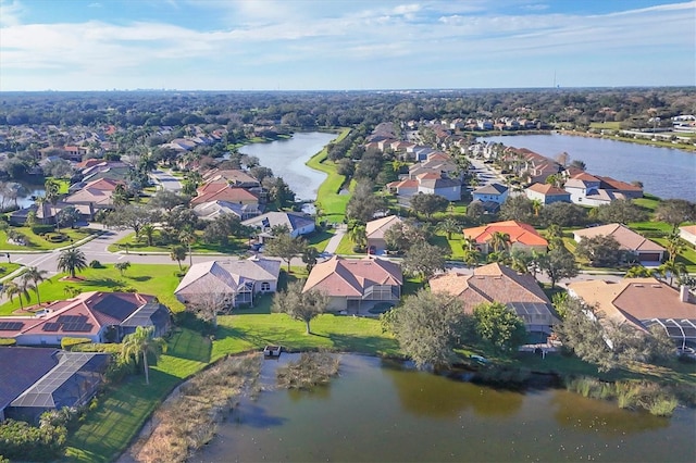 aerial view with a water view