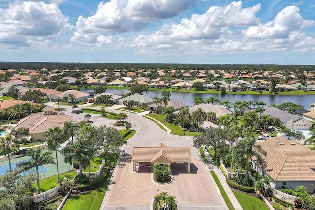 aerial view featuring a water view