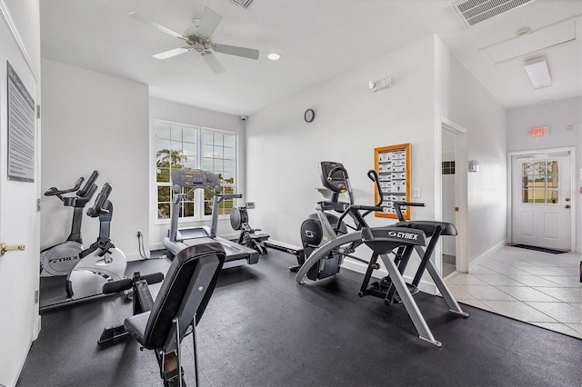 gym featuring ceiling fan