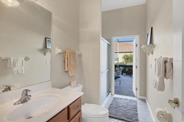 2921 Seasons Blvd, Sarasota, FL 34240 - bathroom with a stall shower, vanity, and tile patterned floors
