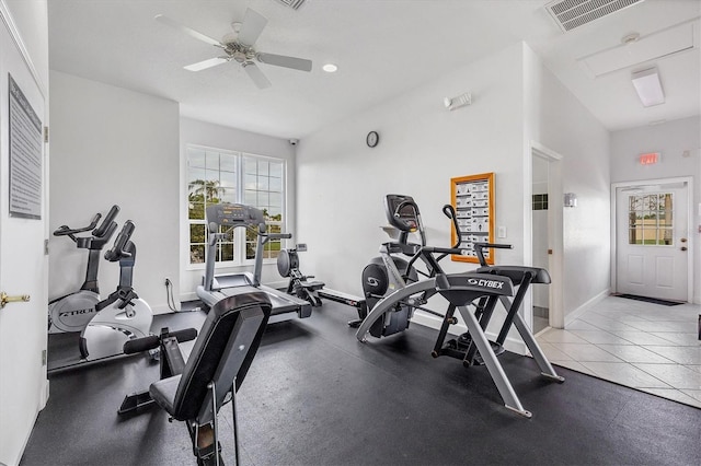 2921 Seasons Blvd, Sarasota, FL 34240 - gym featuring ceiling fan and recessed lighting