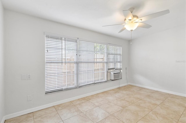 tiled empty room with ceiling fan and cooling unit